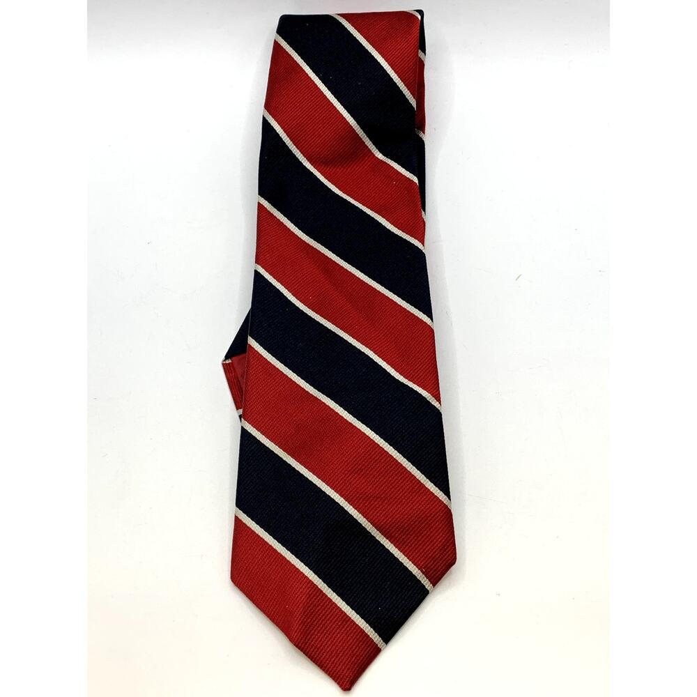 HARDY AMIES Men's Vintage Red-Black Printed Stripe Silk Tie
